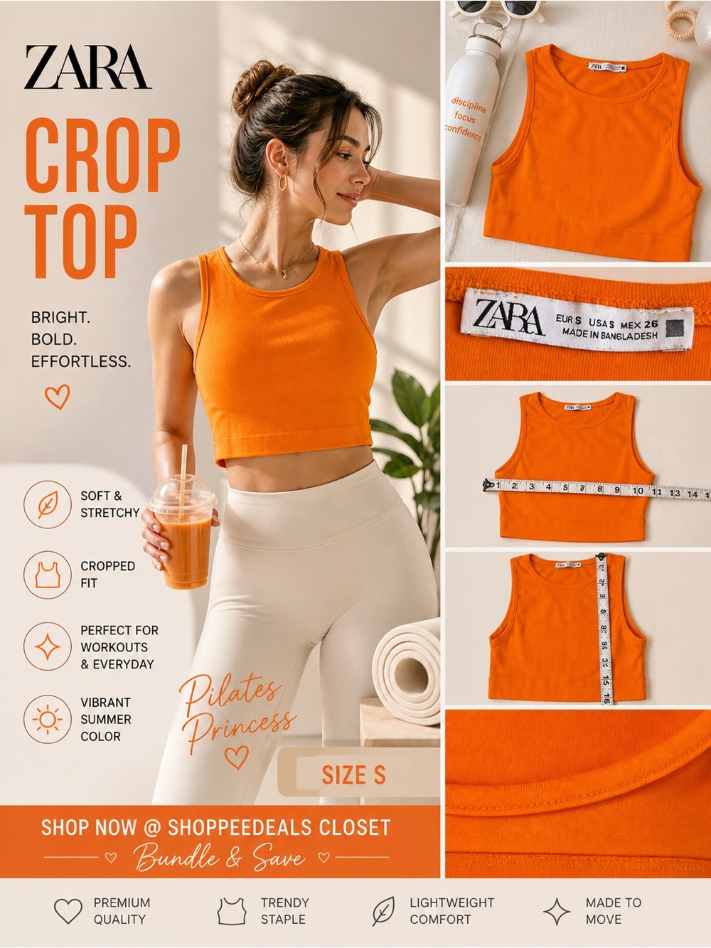 ZARA Orange Cropped Tank Top Size S